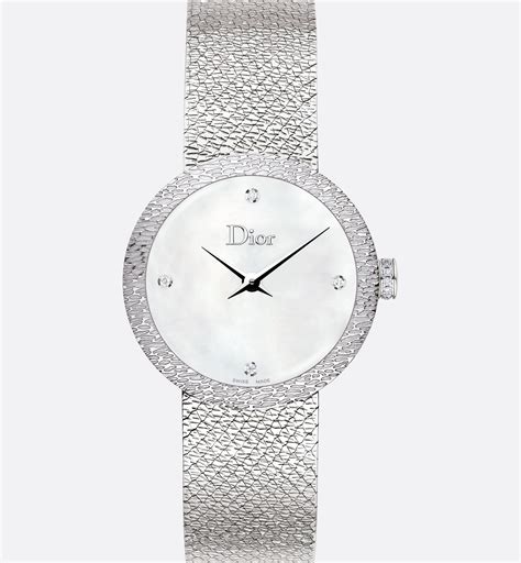 La D de Dior Satine Ø 25 mm, Steel, White Mother